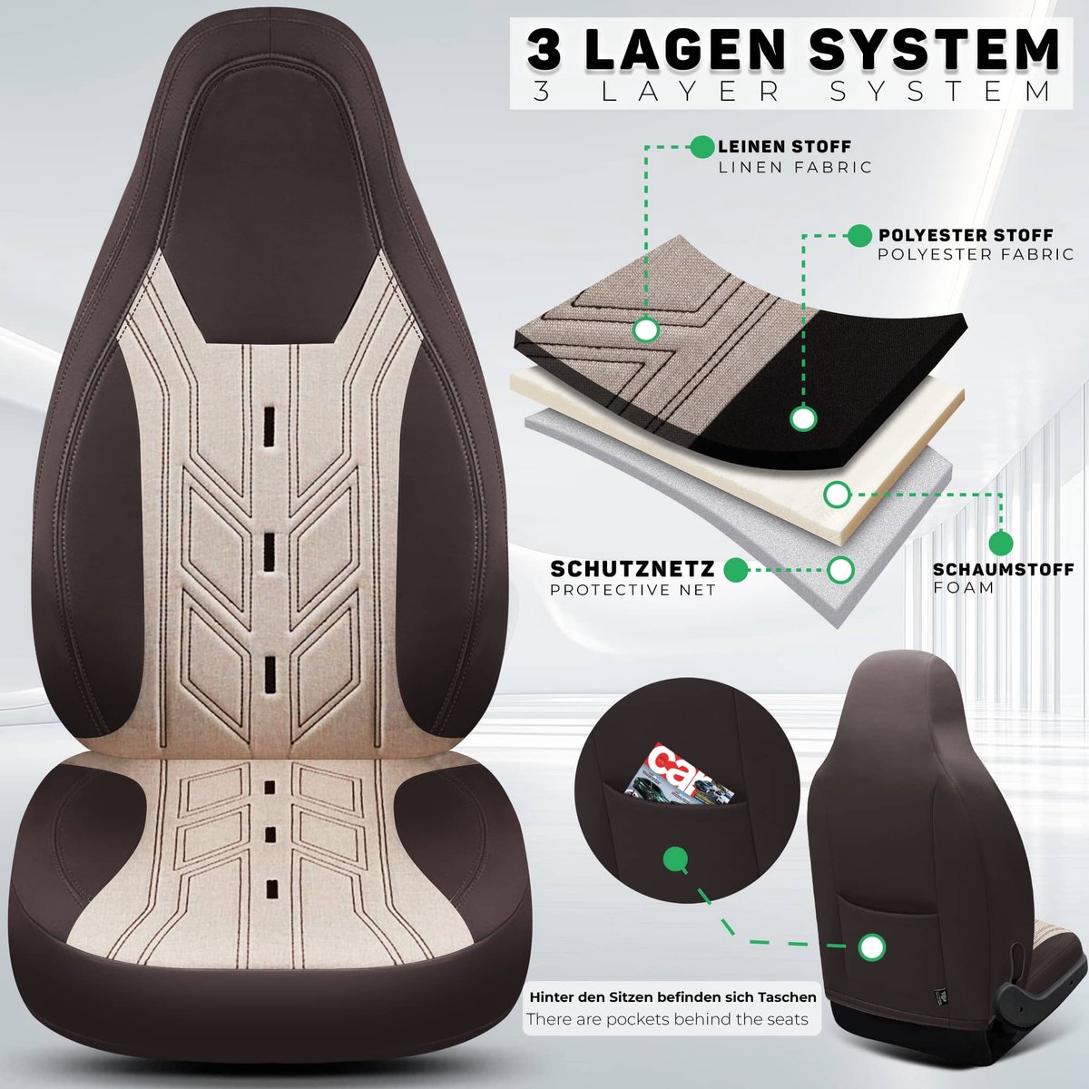 Premium Camper stoelhoezen voor Roller Team Kronos TI BC10 in Bruin/Beige (2 losse stoelen)