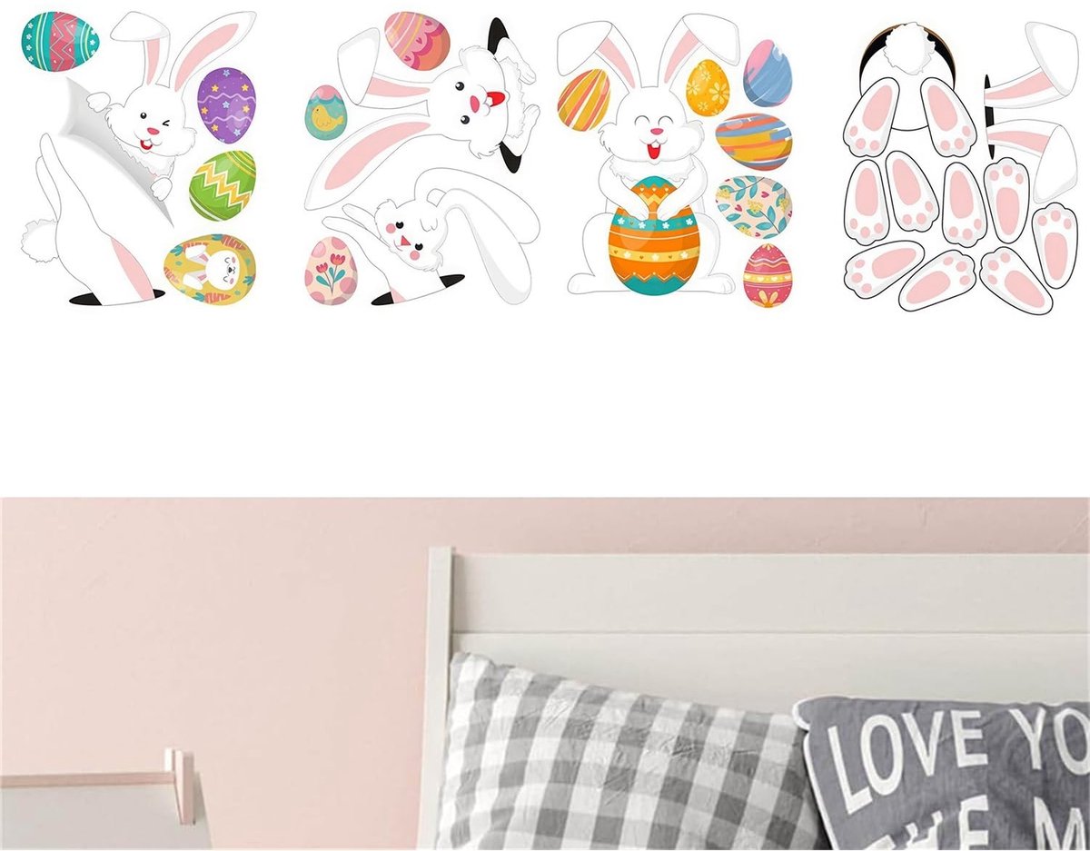 VLEMICO- Muurstickers Konijnen - Cartoon Dierenstickers - Kinderkamer Muurstickers - Afneembaar en Herbruikbaar - PVC Materiaal - Milieuvriendelijk - Wanddecoratie