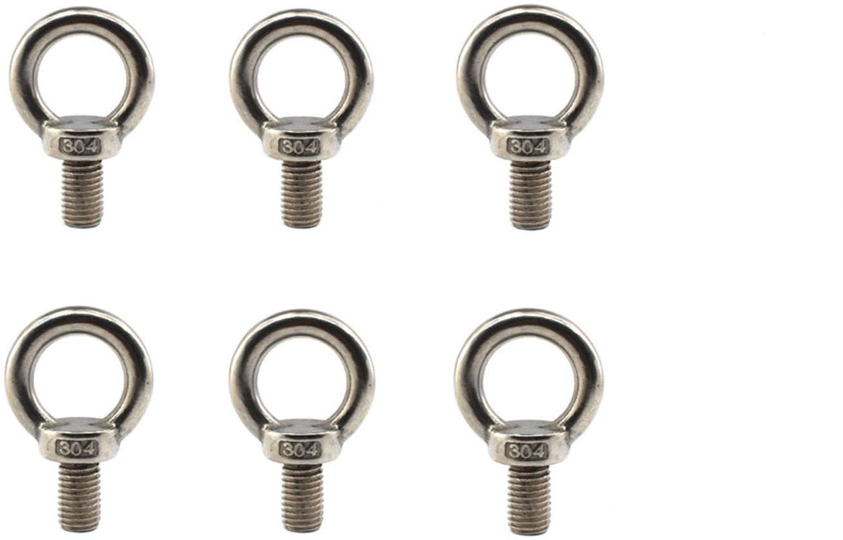 Dailygoods- Oogbout M10 - 304 Roestvrij Staal - Pack van 6 stuks - Nauwkeurige Draad - Antiroest - Duurzaam Gebruik - Bevestigingsring