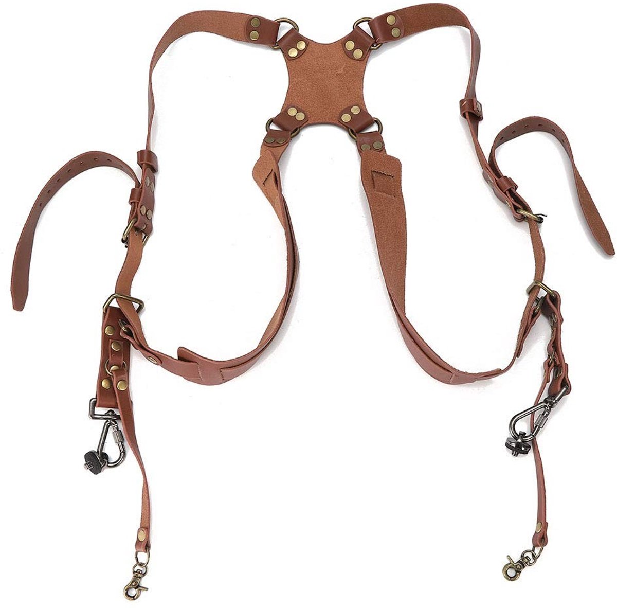Dailygoods- Camerariem Dubbele Schouderharnasriem - Verstelbare Schouderriem - Leer/Messing - Geschikt voor DSLR-camera's - Lichtgewicht - Gloednieuw - Camera Strap