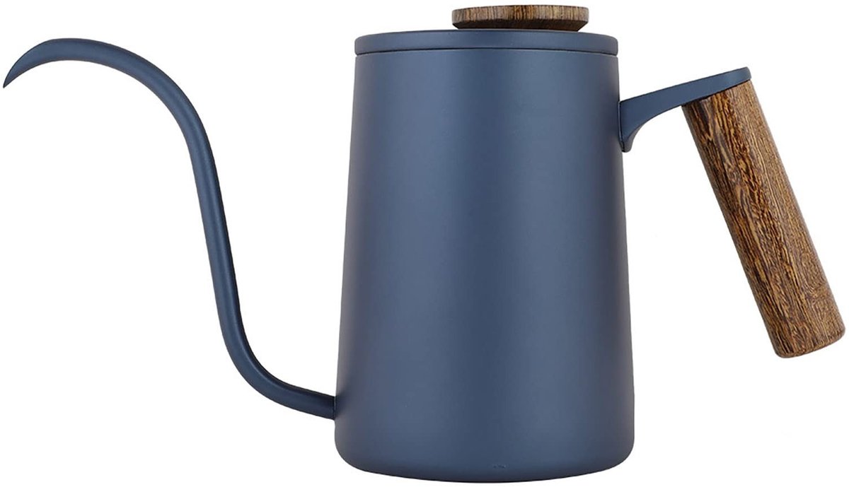 Dailygoods- Koffiepot 600 ml - Roestvrij Staal - Lange Zwanenhals - Houten Handvat - Brandbestendig - Ventilatiegaten voor Thermometer - Waterkoker