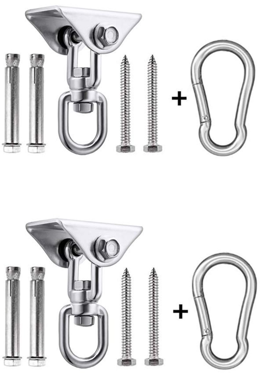 Dailygoods - Draaibare plafondhaak - Schommelhaak - Capaciteit 450 kg - Roestvrij staal - Hoogwaardige bevestiging - Geschikt voor hangstoel, yoga, ha...