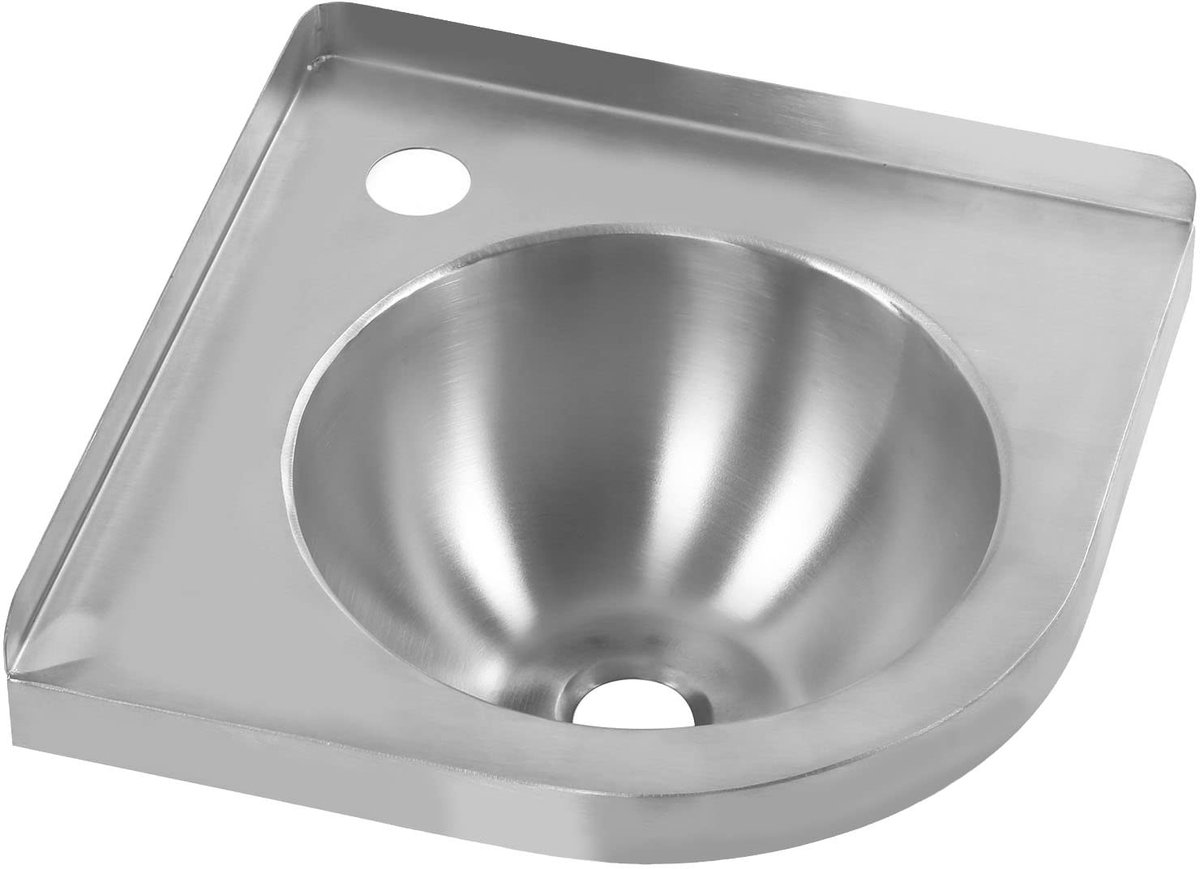 Dailygoods- Hoekwastafel RVS - Wandmontage - Kleine Driehoekige Wastafel - Enkele Kom - 36mm Kraan Montagegat - 41mm Afvoer Gat - Mat Geborsteld Oppervlak - Handwasbak
