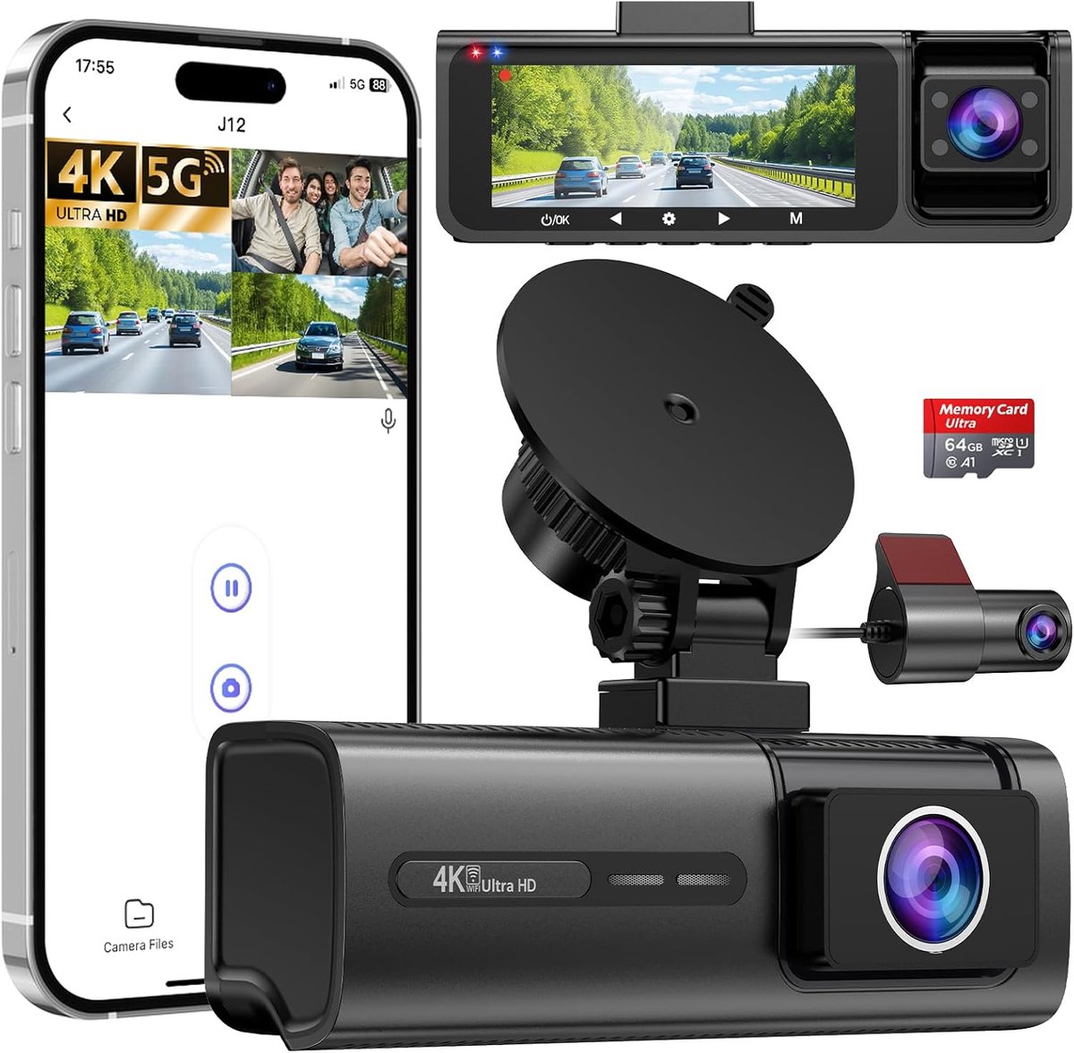 Auto Camera - Ritregistratie Systeem - Veiligheid Onderweg - 3 Kanalen Opname - 3.1 Inch Scherm - Zwart
