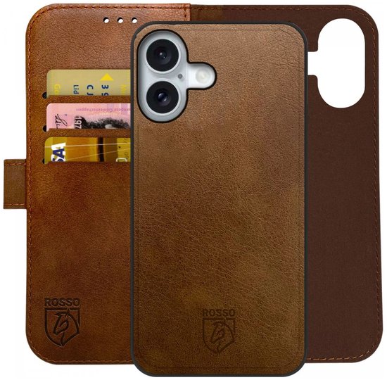 Element Rosso adapté à Apple iPhone 17 | Étui amovible 2 en 1 | Portefeuille de Luxe | Couverture arrière et étui de livre | Porte-cartes | Marron