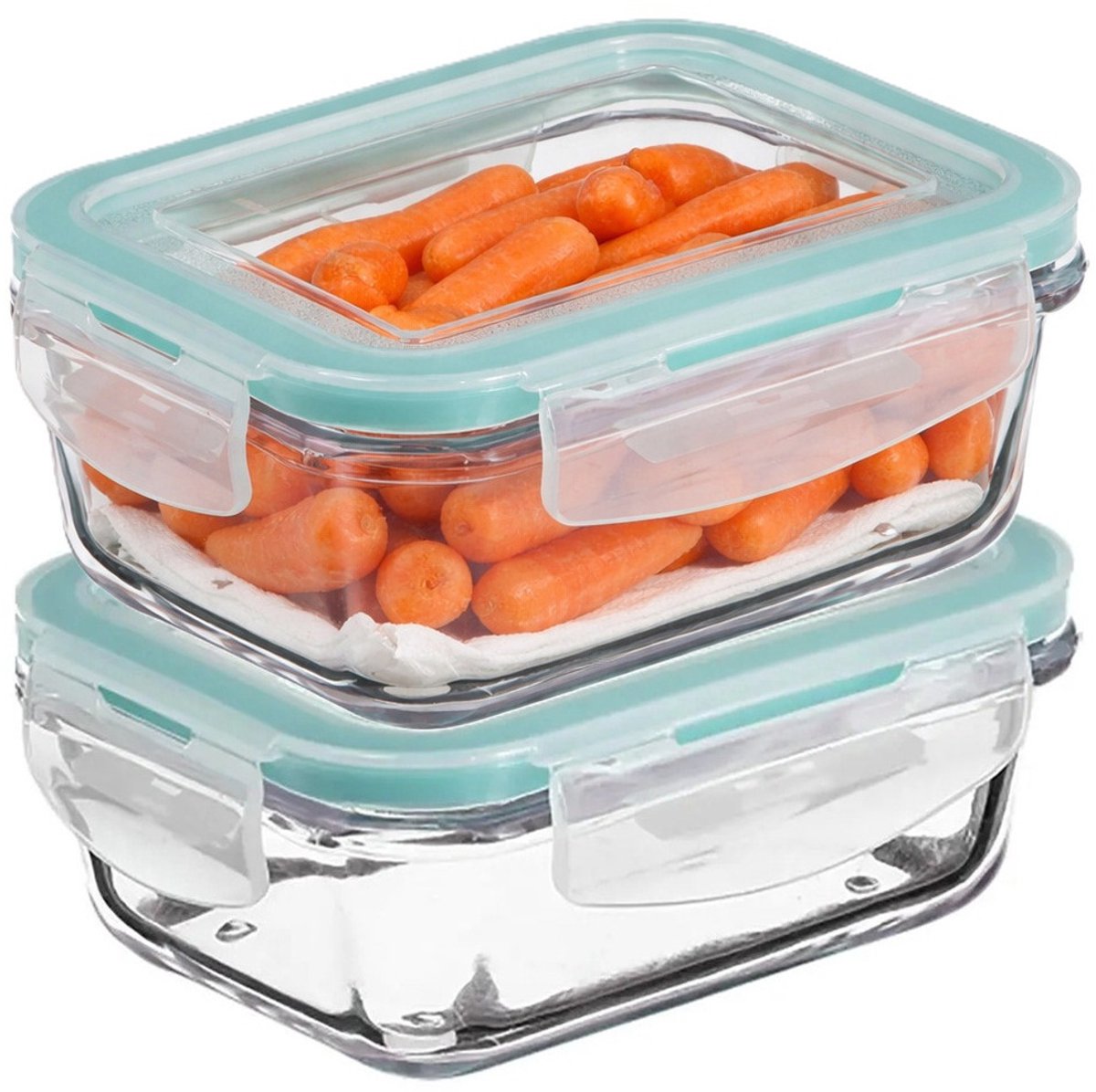 5Five Vershoudbakje met deksel - 2x - glas - luchtdicht - met clips - 17 x 11 x 6 - 540 ml