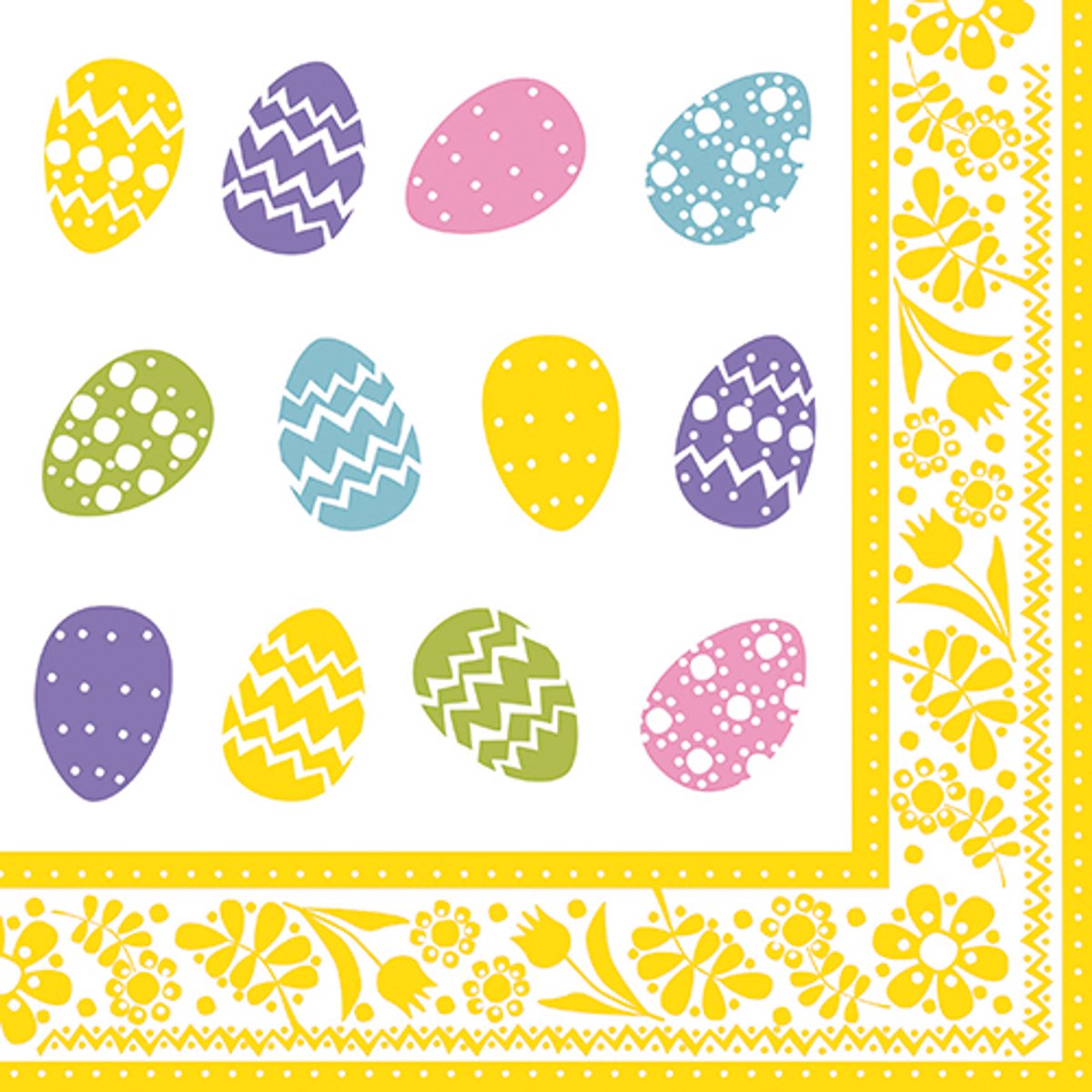 8x 50 Servetten 3-laags 1/4 vouw 40 cm x 40 cm Coloured Eggs