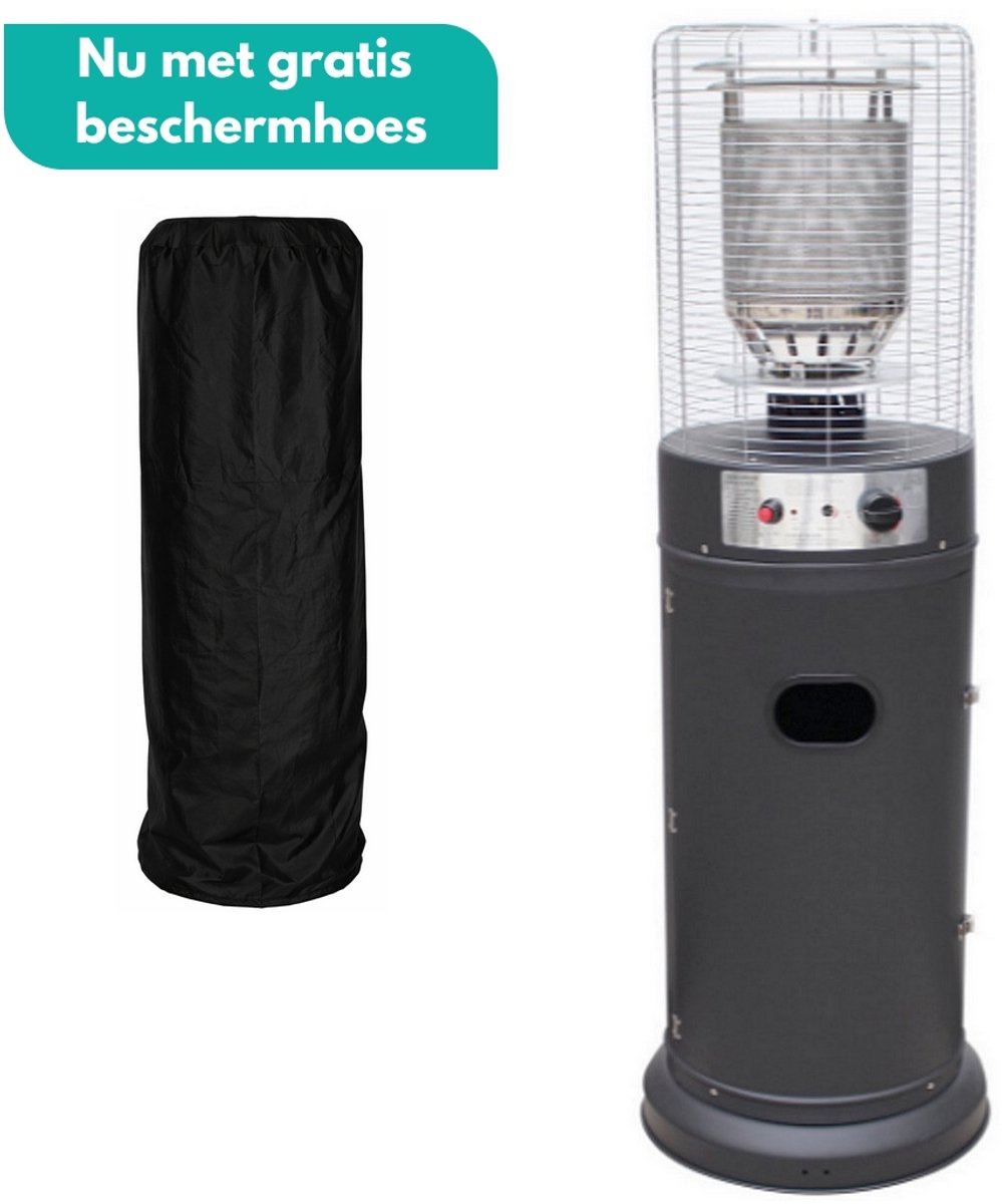 Sunred - COMBIDEAL - Heater & Hoes - Propus - Gas lijn - Grijs - Staand model - Terrasverwarmer - Gas - 10000 W – Verschillende standen – Piezo ontsteking - Gas heater - Compleet: incl. gasdrukregelaar & slang
