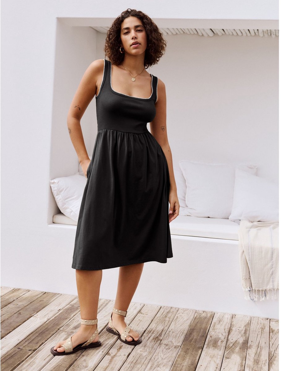 Next - Dames - Jersey petite midi-zomerjurk - Petite - Zwart