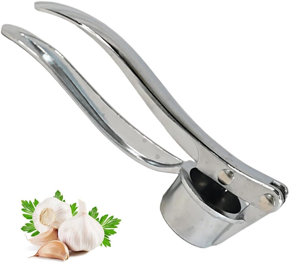 Knoflookpers van roestvrij staal- knoflookpers- knoflookhakker voor knoflook- noten- zaden- gember en knoflook (zilver- 15-5 * 5 cm)