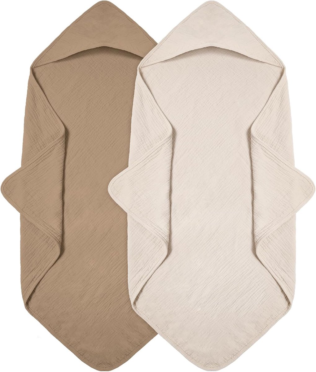 Baby Handdoek - Babyponcho Babybadjas - Na het badderen - Zacht mousseline katoen - 76x76cm - Lichtbruin