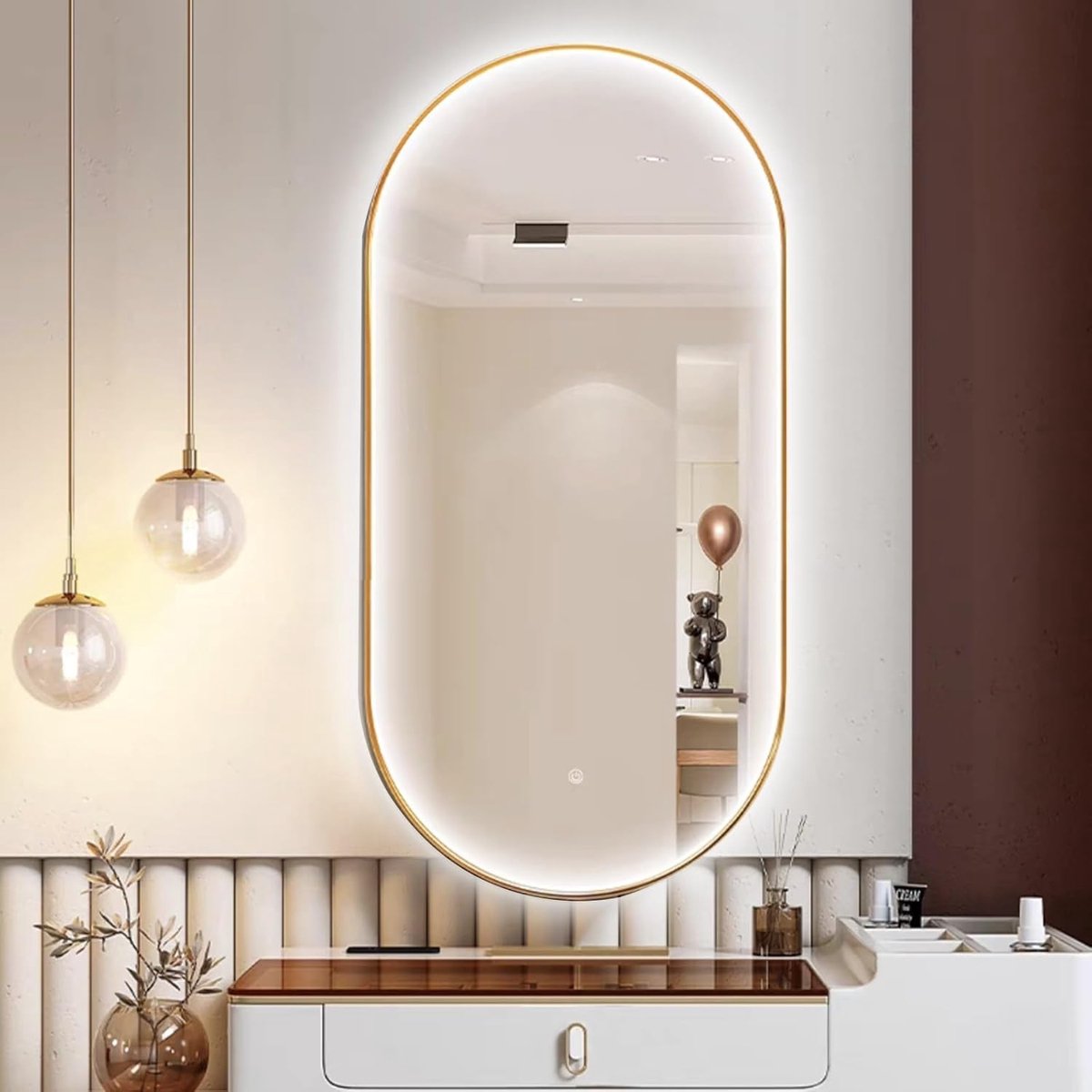 Ovale LED Wandspiegel - Verlichte Make-up Spiegel - Badkamer Verfraaiing - Driekleurig Licht Instelbaar - 40x60cm tot 50x100cm - Goudkleurig