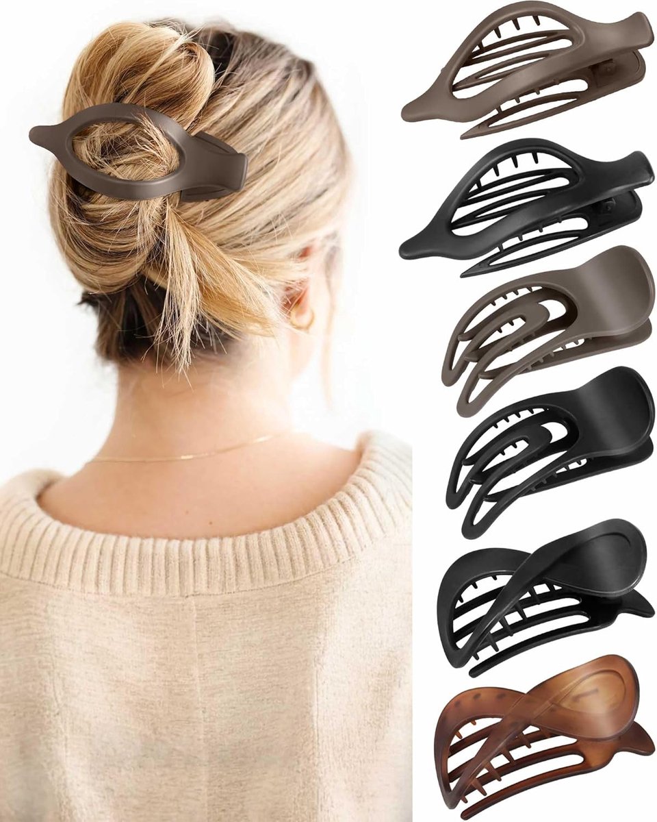 Haarspelden Dames - Franse Clips - Netjes Kapsel - Antislip Design - 6 Stuks - Mat Zwart Bruin