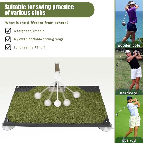 Golfswing Trainer Mat - Golf Oefenmat - Thuis Golf Oefenen - 5 Hoogte Verstellingen - 64.5 x 35.7 cm - Wit — afbeelding 3