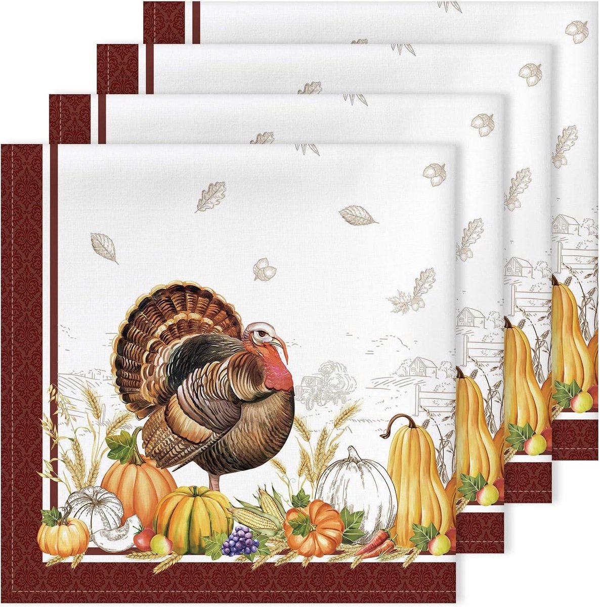 Kalkoen Servetten - Diner Doeken - Herfst Decoratie - 100% Katoen - 45 x 45 cm - Herfstkleuren