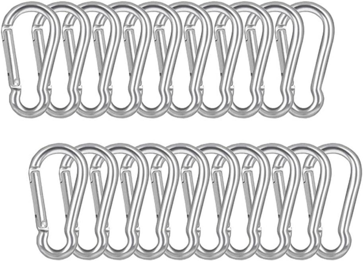 20 stuks 304 roestvrij stalen karabijnhaken, M4 roestvrij stalen karabijnhaken, 40 x 4 mm, voor sleutelhangers, kamperen, vissen en wandelen