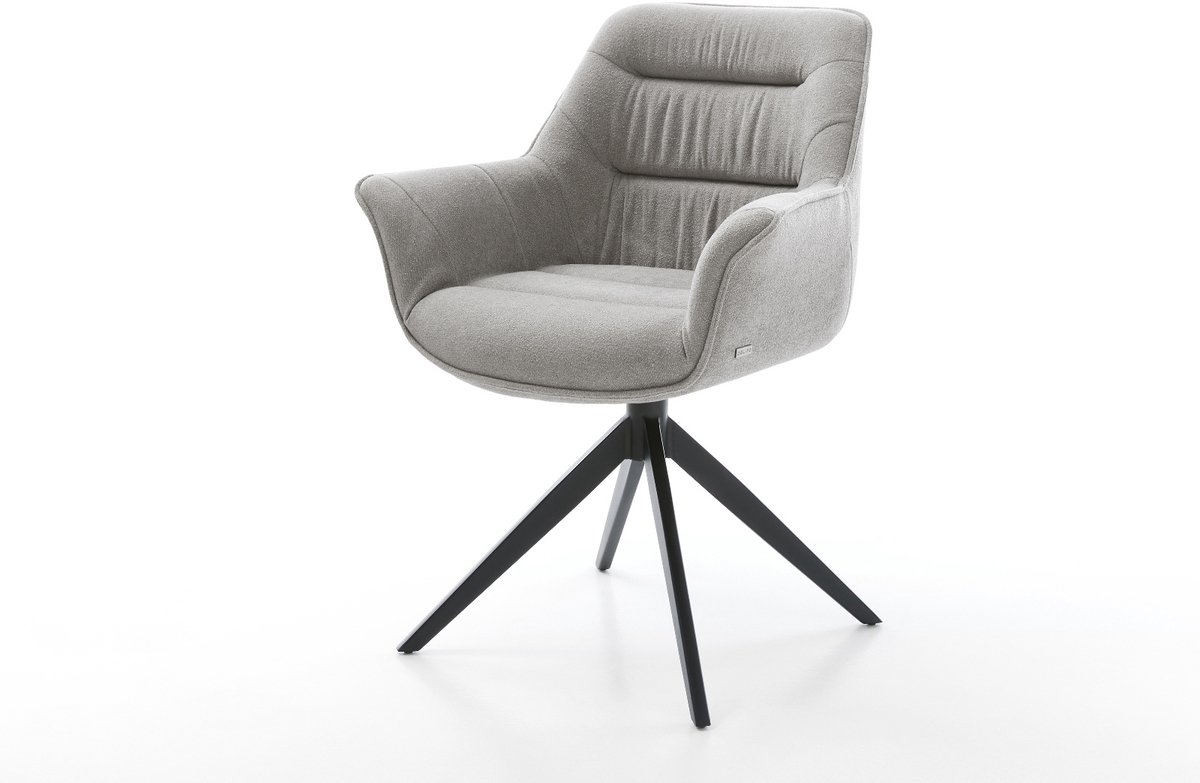 Eetkamerstoel Kaira-Flex kruisframe breed zwart zachte stof met structuur grijs 360° draaibaar rocker-functie