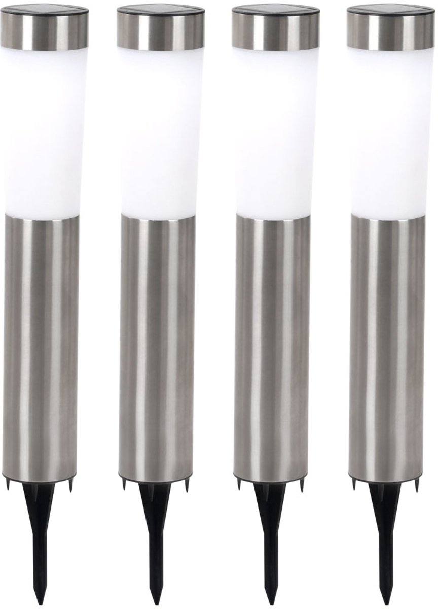 Solarlamp RVS buitenlamp grondspies solar plug-in lamp tuinlamp, LED 0.06W, DxH 7.5x56 cm, set van 4
