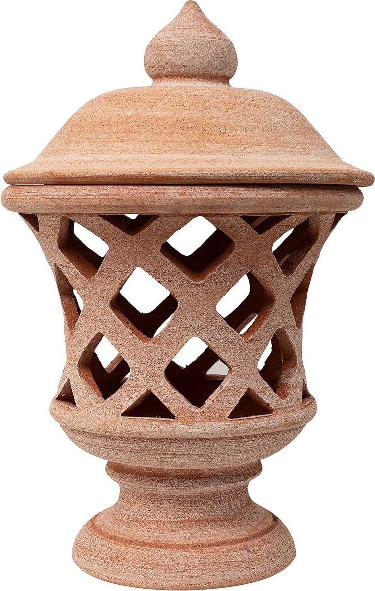 Tuinlantaarn Terracotta - Buitenlantaarn Ornament - Tuindecoratie Buiten - Handgemaakt in Italië - 55x35x35 cm - Terracotta