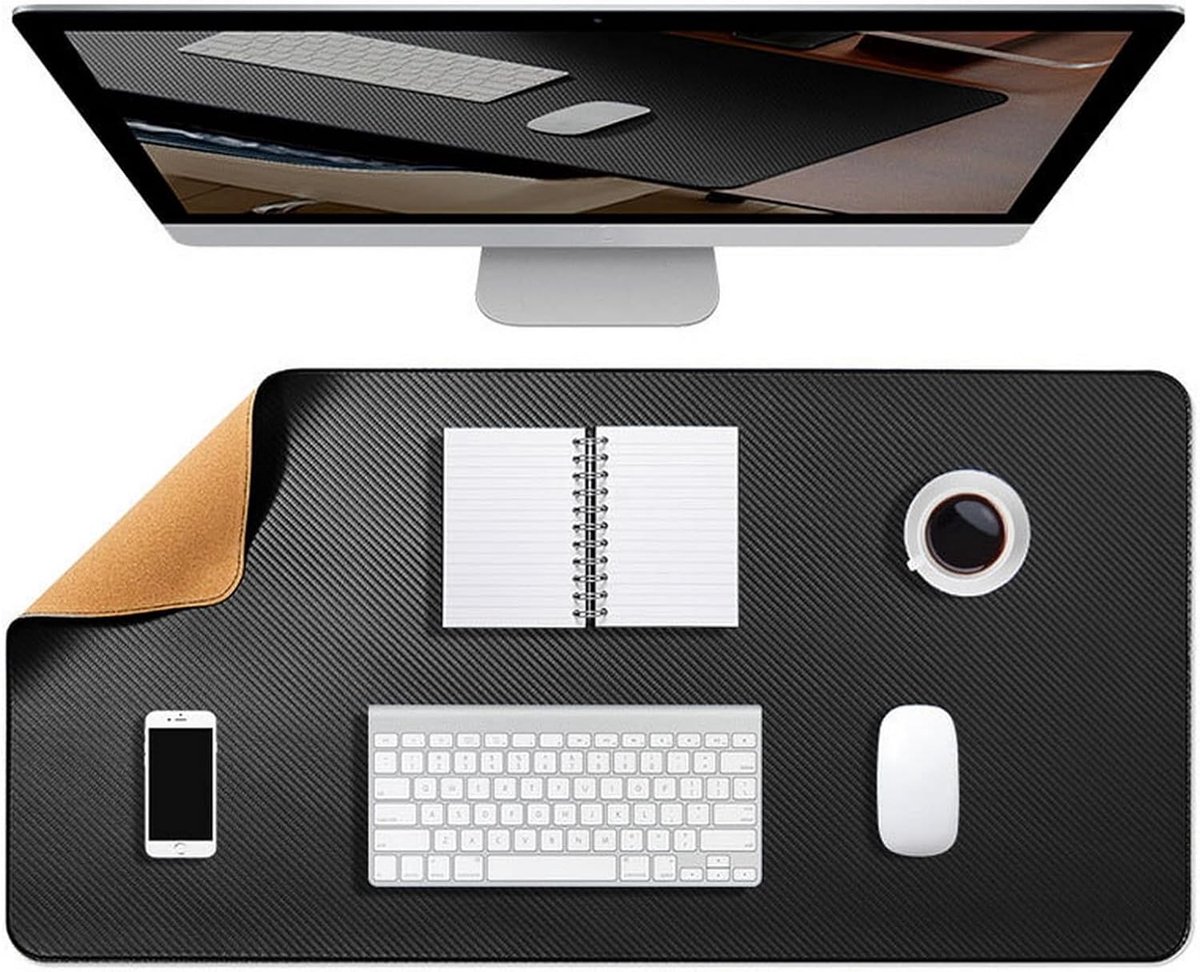 Bureauonderlegger - Tafelmat Desk Pad - Kantoor Thuis - Dubbelzijdig PU Leer - 120 x 60 cm - Zwart