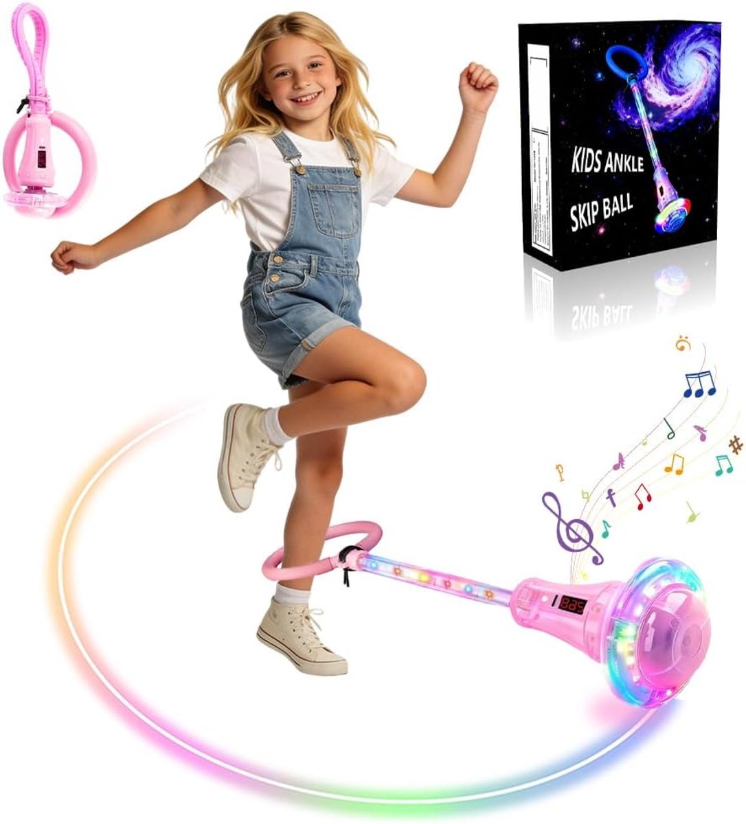 Springring Voetcirkel - Skipprol Lichtwiel - Actief Spelen - Inclusief Lichtwiel - 1x1x1 cm - Roze