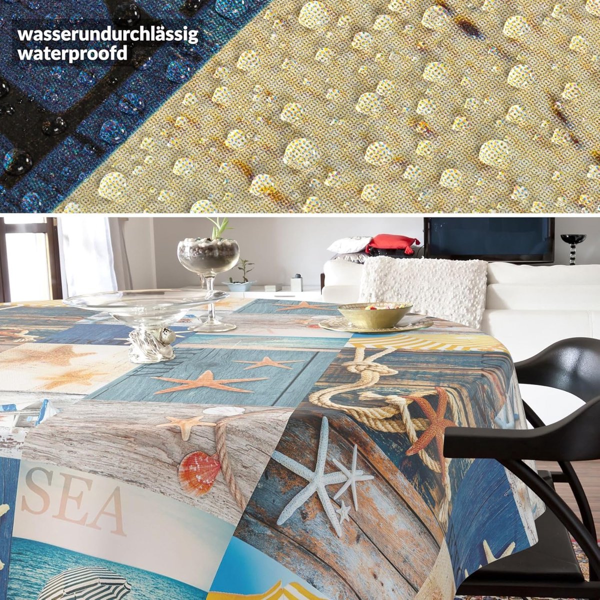 Wasdoek Tafelkleed - Afwasbaar Kleed - Bescherming Tafel - Maritiem Design - Rond 140 cm