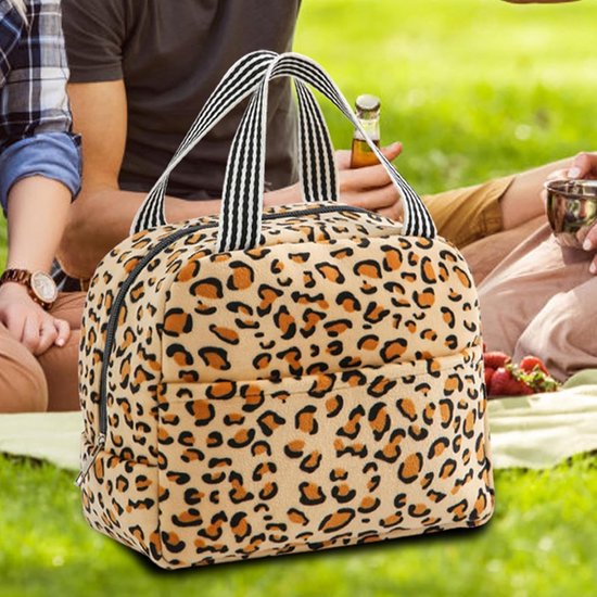 Geïsoleerde Lunchtas - Koeltas Lunchbox - Picknick Werk Reizen - Vierlaags Thermisch - 24x15x21 cm - Luipaard Print — afbeelding 2