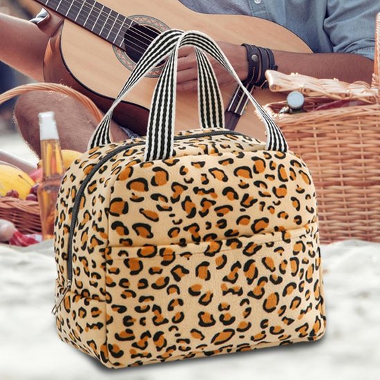 Geïsoleerde Lunchtas - Koeltas Lunchbox - Picknick Werk Reizen - Vierlaags Thermisch - 24x15x21 cm - Luipaard Print — afbeelding 5