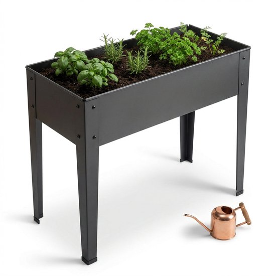 Cheqo® Kweektafel - Moestuinbak op Poten - Moestuintafel - Kweekbak - Plantenbak op Poten - Kruidenbak - Bloembak - Plantentafel - voor Balkon, Terras en Buiten - Verhoogd - Kruidentuin - Groeitafel - Antraciet - Oppottafel