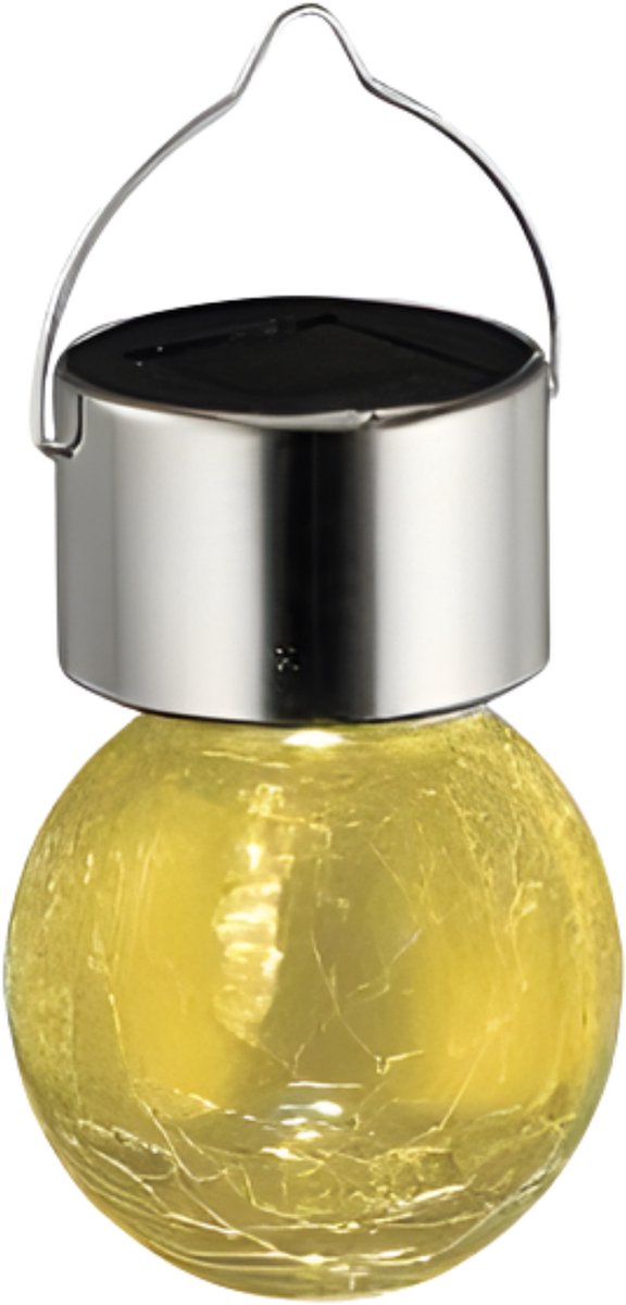 Sunnydays Solar sfeer hanglamp - tuin - lampenbol - geel - glas - 9 cm - ophang haakje