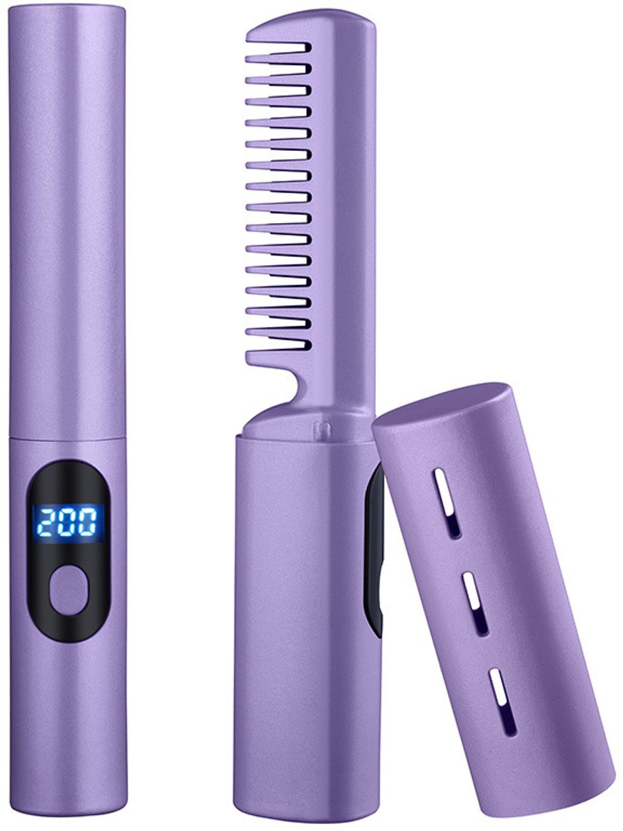 2-in-1 Stijl- en Krultang – Oplaadbare Stijlborstel, Keramische Verwarming, Negatief-Ionen Stijlborstel, Draadloos, Draagbaar, Mini Stijltang, Stijltang, Krultang, Krultang, Stylingborstel