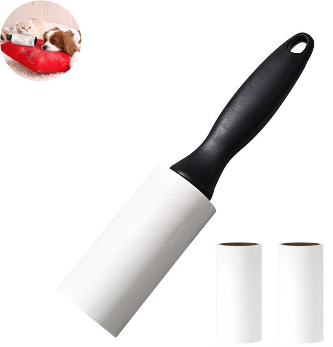 Set van 1 stuk - Zwarte pluizenroller - Pluisroller met plakstrip voor huisdieren - Pluisroller met afneembare sticker - Compact en draagbaar hulpmiddel voor het verwijderen van pluisjes - Voor schoonmaken, stof afnemen en haren verwijderen