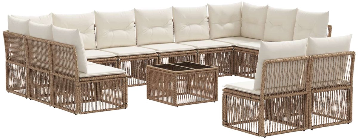 vidaXL - Tuinbank - Set - 13 - pcs - Beige - poly - rattan