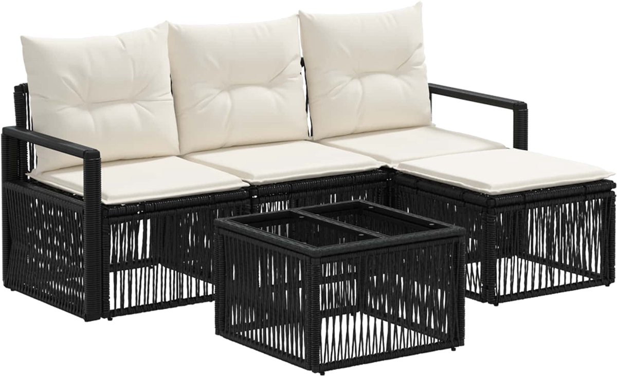 vidaXL - Tuinbank - Set - 5 - pcs - Zwart - poly - rattan