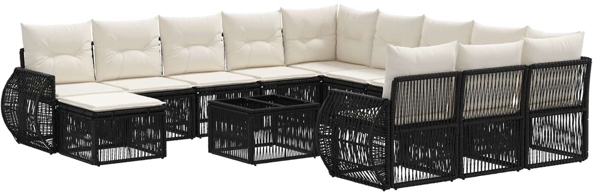 vidaXL - Tuinbank - Set - 13 - pcs - Zwart - poly - rattan