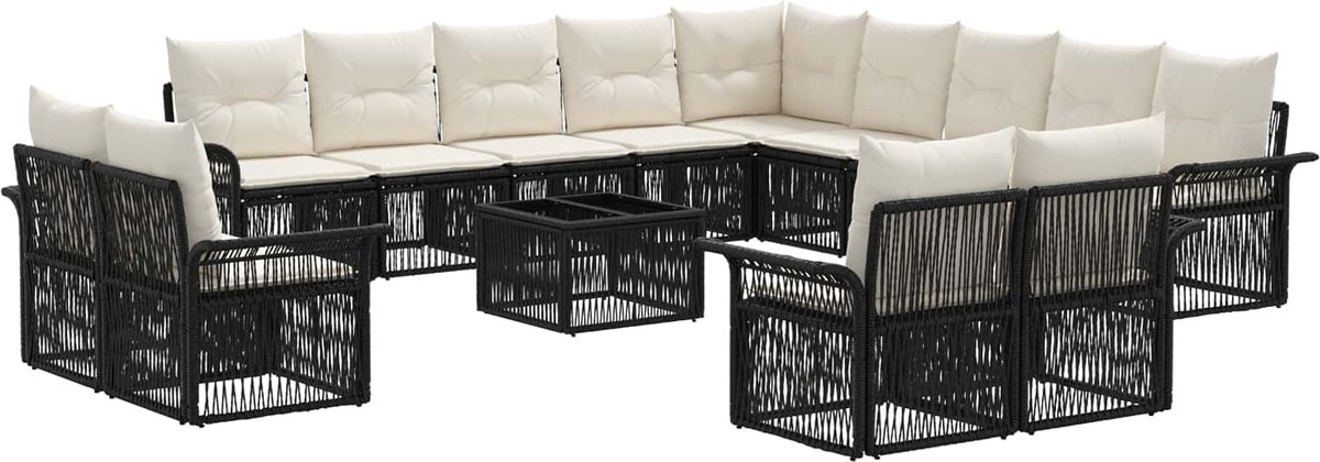 vidaXL - Tuinbank - Set - 14 - pcs - Zwart - en - Crème - Wit - poly - rattan