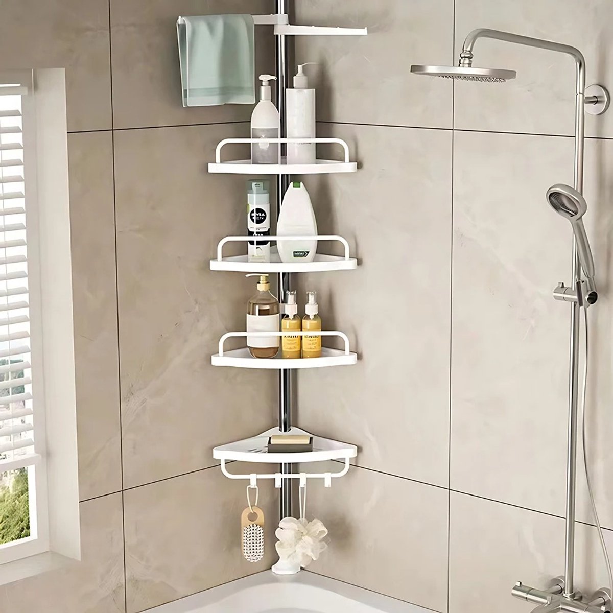 M-Goods - Doucherek Hoek - Doucheplank Zonder Boren - Verstelbaar Douche Rek - Badkamer Organizer - Wit
