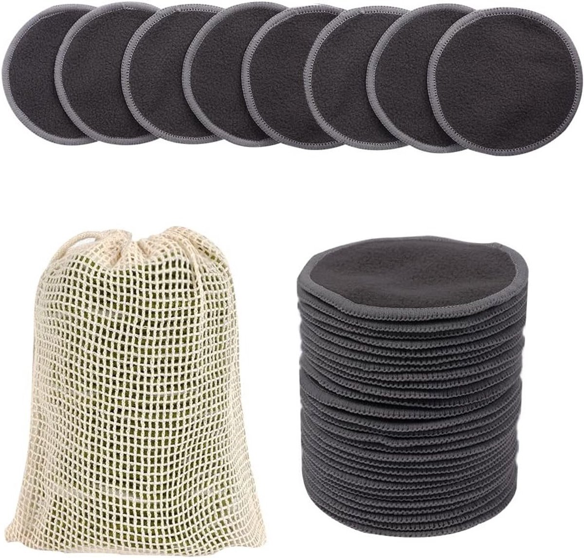 Herbruikbare Make-up Verwijder Pads, 24 Stuks Eco-vriendelijk Wasbare Bamboe Microfiber, Inclusief Waszak, Gezichtsreiniging Puff voor Alle Huidtypes, Perfect Cadeau voor Vrouwen
