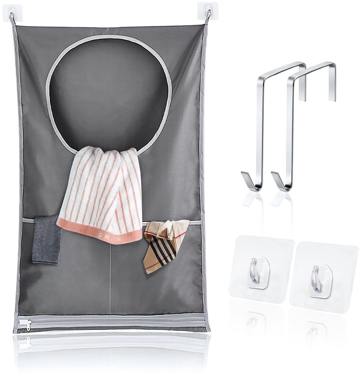 Dailygoody - Waszak Deur - Opvouwbare Wasverzamelaar - Ruimtebesparend - Grijs - Hangende Wasmand - Ideaal voor Thuis - Inclusief Haken