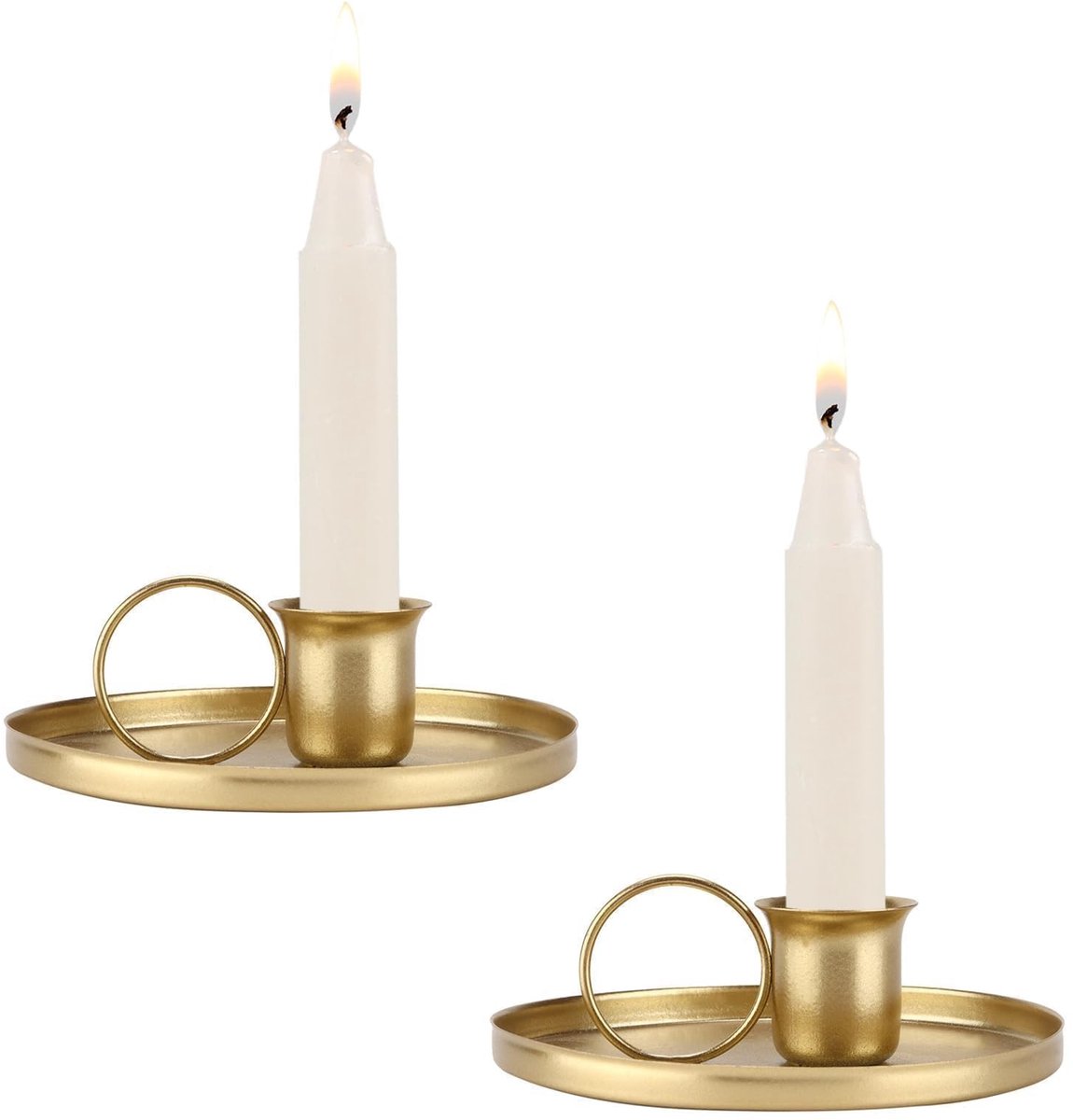 Dailygoody - Metalen Taper Kaarshouder - Retro Kandelaar - Handvat voor Gebruiksgemak - Goudkleurig - Ideaal voor Feestelijke Decoratie - 2 Stuks