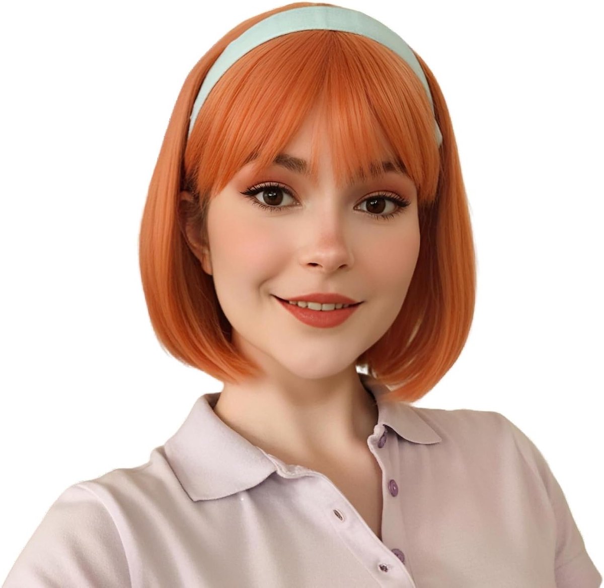 Korte Oranje Synthetische Bobperucque voor Vrouwen met Pony - Perfect voor Rolspel, Carnaval en Dagelijks Gebruik