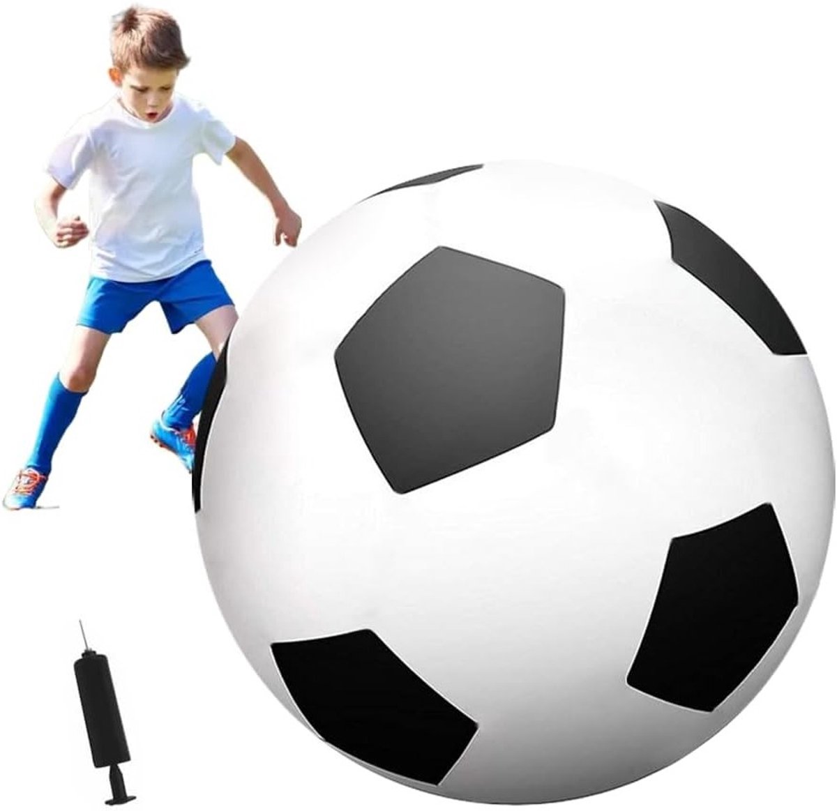 Grote Opblaasbare Voetbal van 100 cm - Robuuste Rubberbal voor Binnen en Buiten, Geschikt voor Trappen, Gooien en Rollen, Zwart-Wit