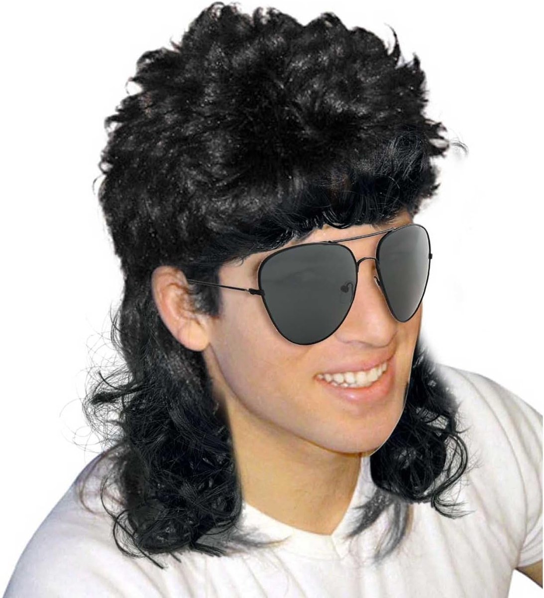 Bruine Krullende Vokuhila Peruk voor Mannen - 70s 80s Cosplay Kostuum, Halloween, Carnaval, Punk en Popster Accessoire, One Size