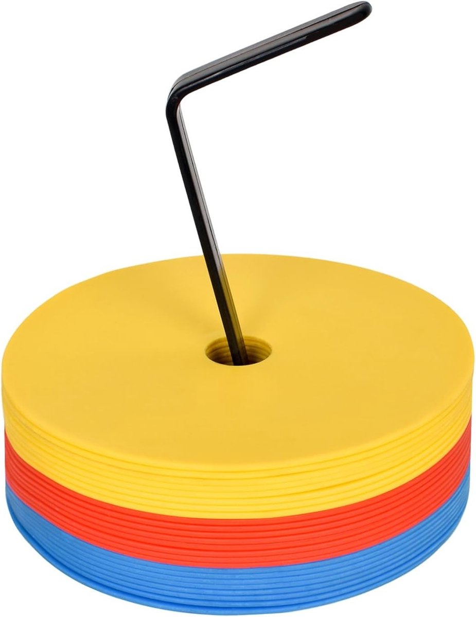 Set van 24 antislip voetbalmarkeringsschijven, platte kegels met opbergstandaard, flexibele trainingskegels voor voetbaltraining (diameter 15 cm)