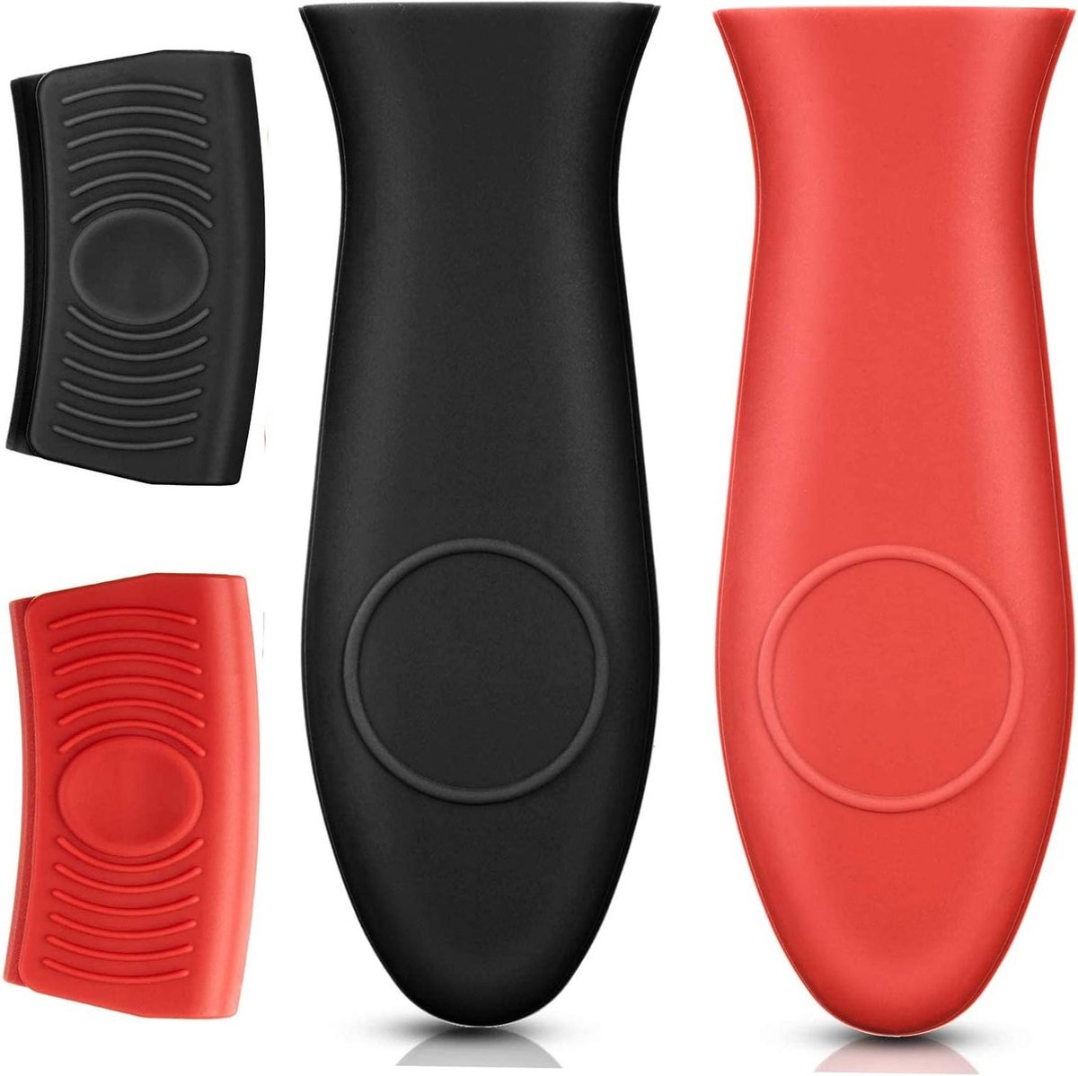 Set van 4 Hittebestendige Integratiecontainers met Siliconen Handvat en Hulpgrip, Zwart en Rood, Ideaal voor Ovenschalen en Pannen, Brandveilig en Duurzaam