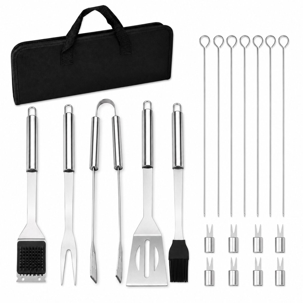 Consumerce® 21-Delige Barbecue Accessoires Set – BBQ Accesoires – Tang Borstel Spatel Set – Tangenset – Vleestang Tangen – Barbeque Koffer – Barbecues Gereedschap -Schoonmaakborstel - Hoes