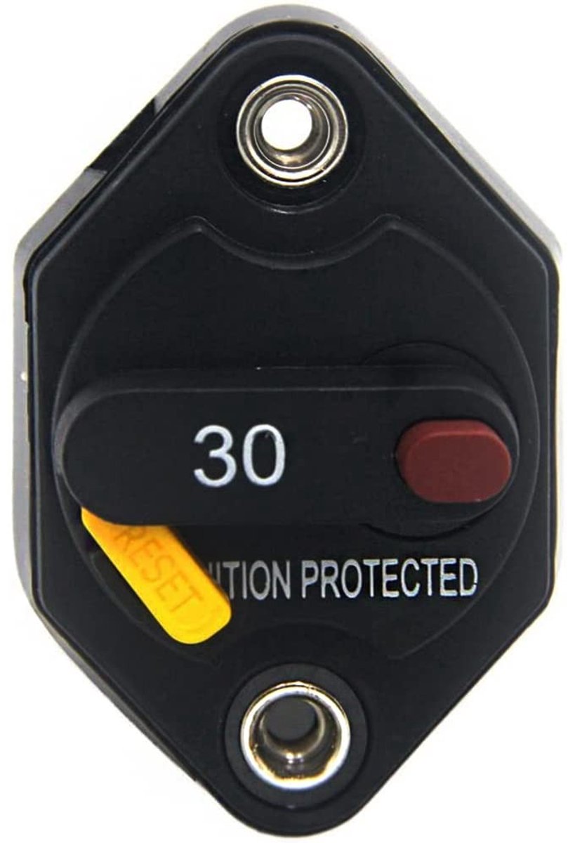 Zekeringomvormer - Stroomonderbreker Relais - Bescherming Elektronica - Handmatige Resetknop - 30 Ampère 32 Volt - Zwart