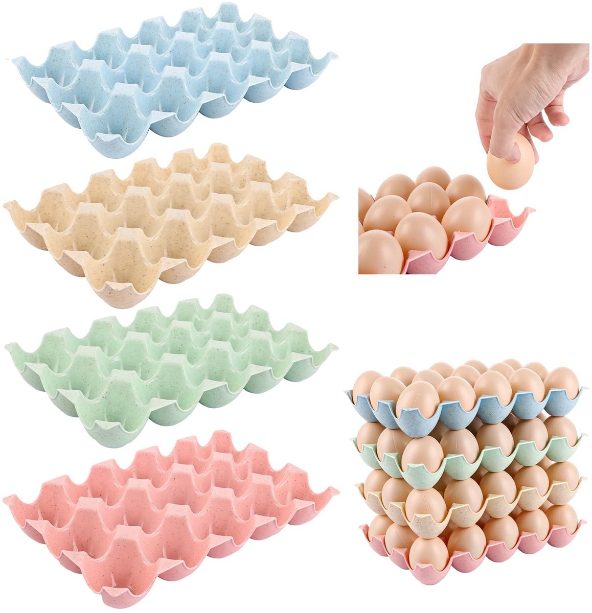 Dailygoody - Eierdozen - Eierhouders voor koelkast - Stapelbaar - 4 kleuren - Kunststof eieropbergdozen - Geschikt voor 15 eieren - 24,8 x 15,4 x