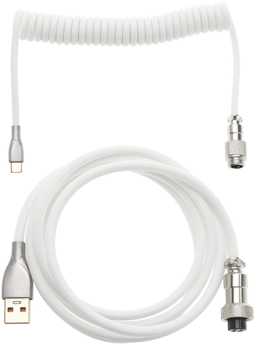 Dailygoody - Gevlochten mechanische toetsenbordkabel - USB-C gaming kabel - Duurzaam en flexibel - Wit - USB A naar USB C - Perfect voor gamers - 150