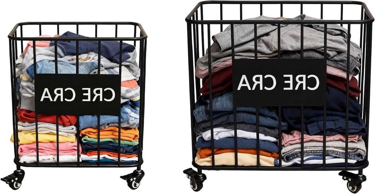 Mobiele wasmand met wieltjes voor eenvoudig vervoer van wasgoed, set van 2 zwarte wasmanden voor huishouden en organisatie